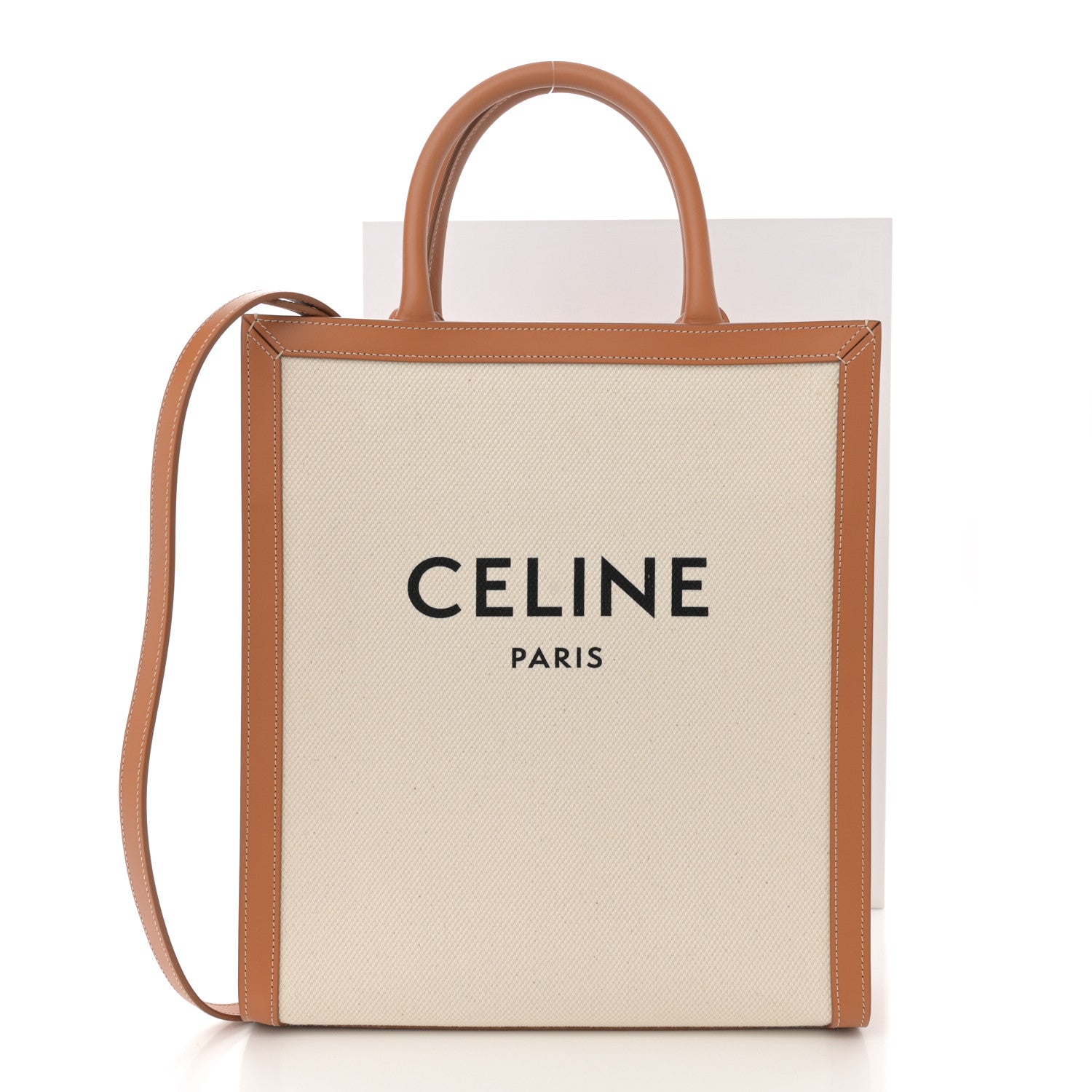 Celine Canvas Calfskin Logo Print Small Vertical Cabas Natural Tan 11 of 11
