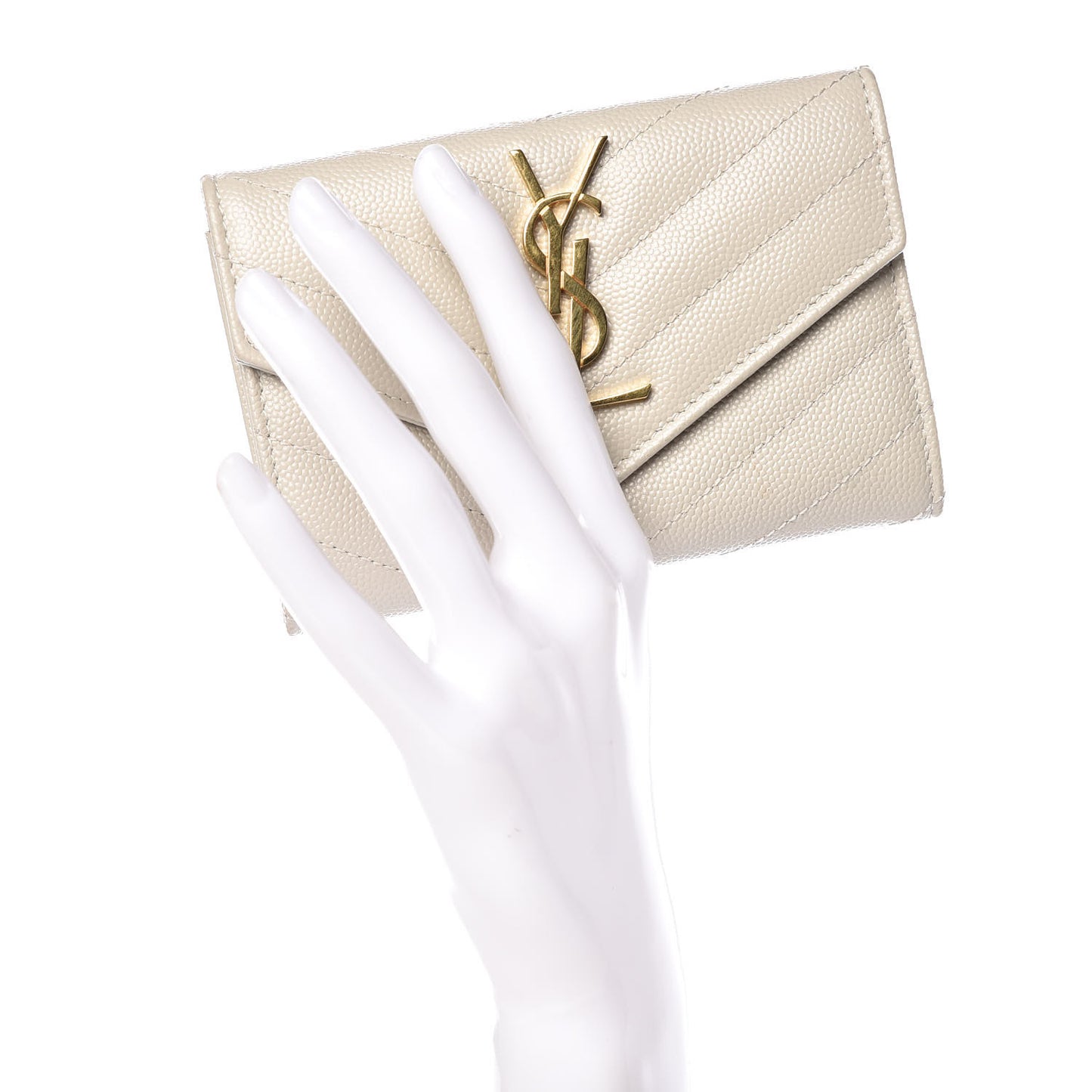 Grain De Poudre Matelasse Chevron Small Monogram Envelope Wallet Crema Soft