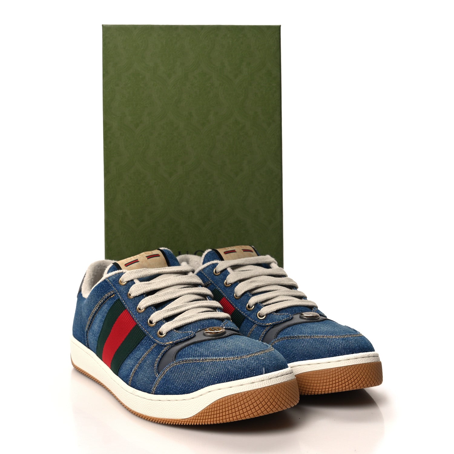 Gucci Denim GG Monogram Calfskin Web Mens Screener Sneakers 8.5 Blue 9 of 9