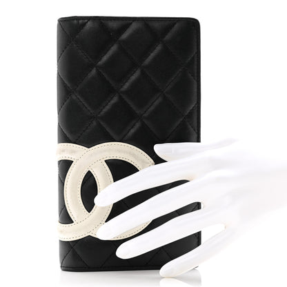 Chanel Calfskin Quilted Cambon Yen Wallet Black White 2 of 10