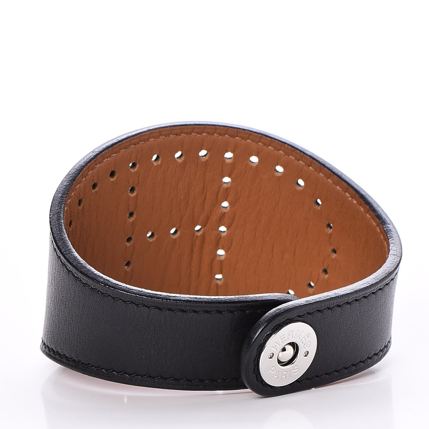 Hermes Calfskin Reversible Perforated H Bracelet Noir 3 of 6