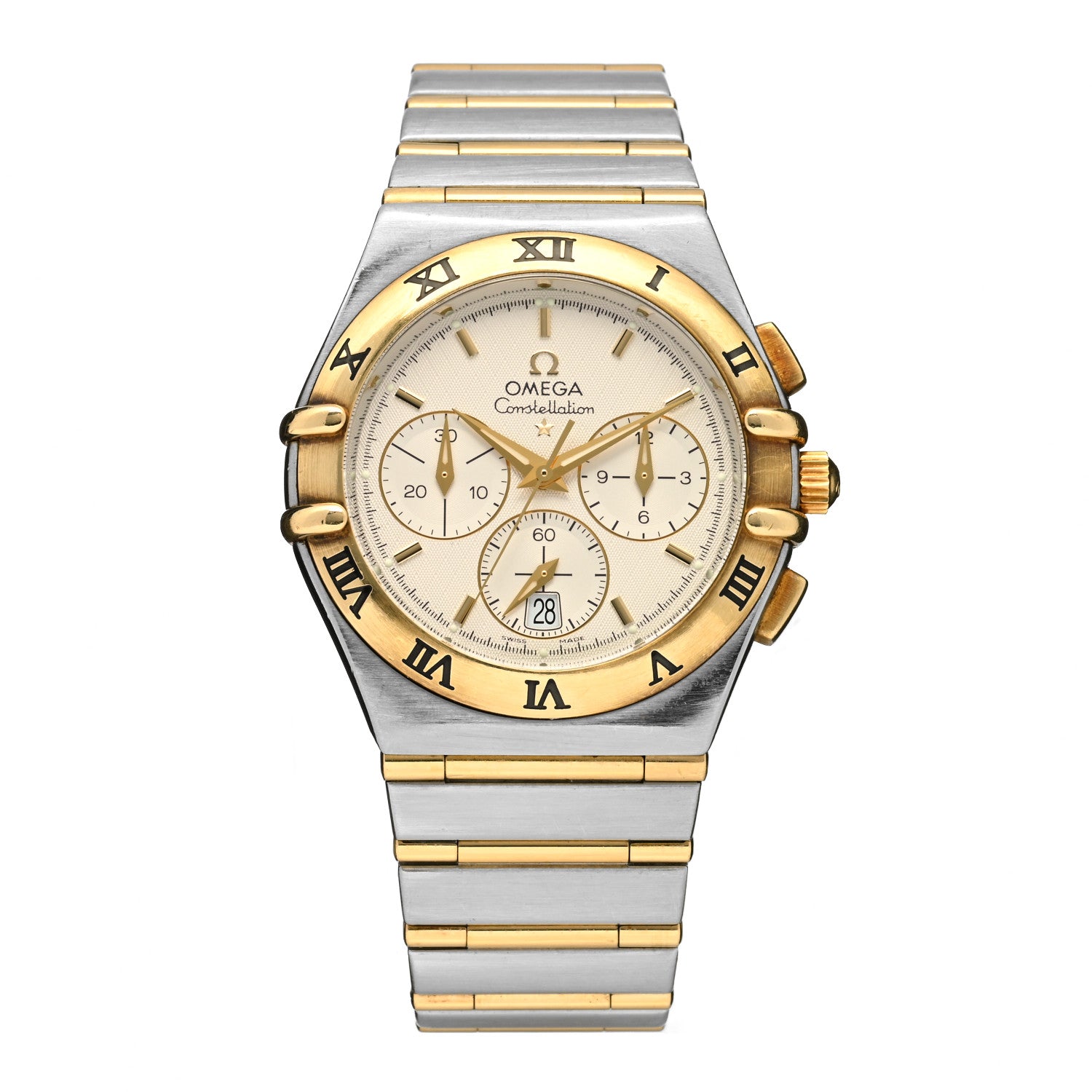 Omega Stainless Steel 18K Yellow Gold 37mm Constellation Chronograph Quartz Watch White 1242.30.00 1 of 4