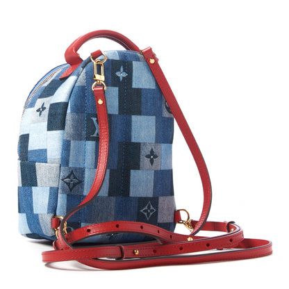 Louis Vuitton Denim Damier Monogram Patchwork Palm Springs Backpack Mini Blue Rouge 2 of 9