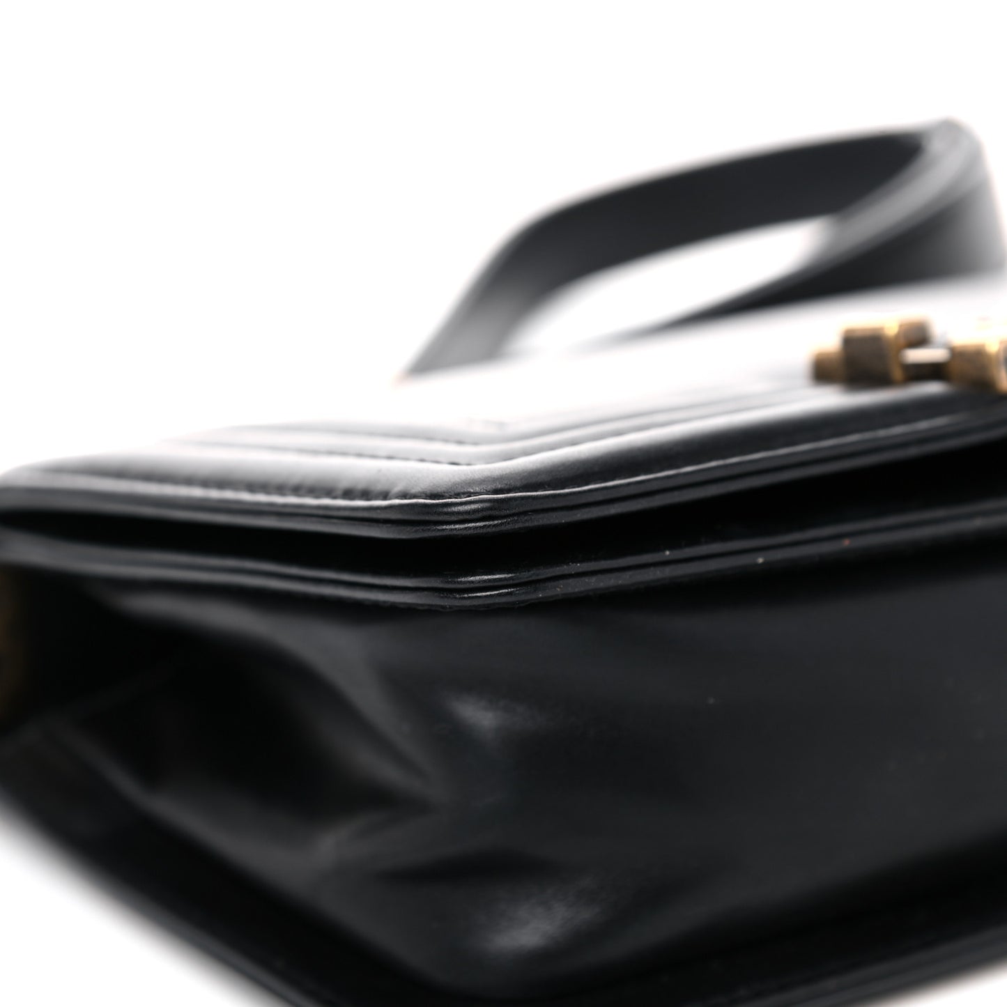 Glazed Calfskin Medium Boy Flap Black