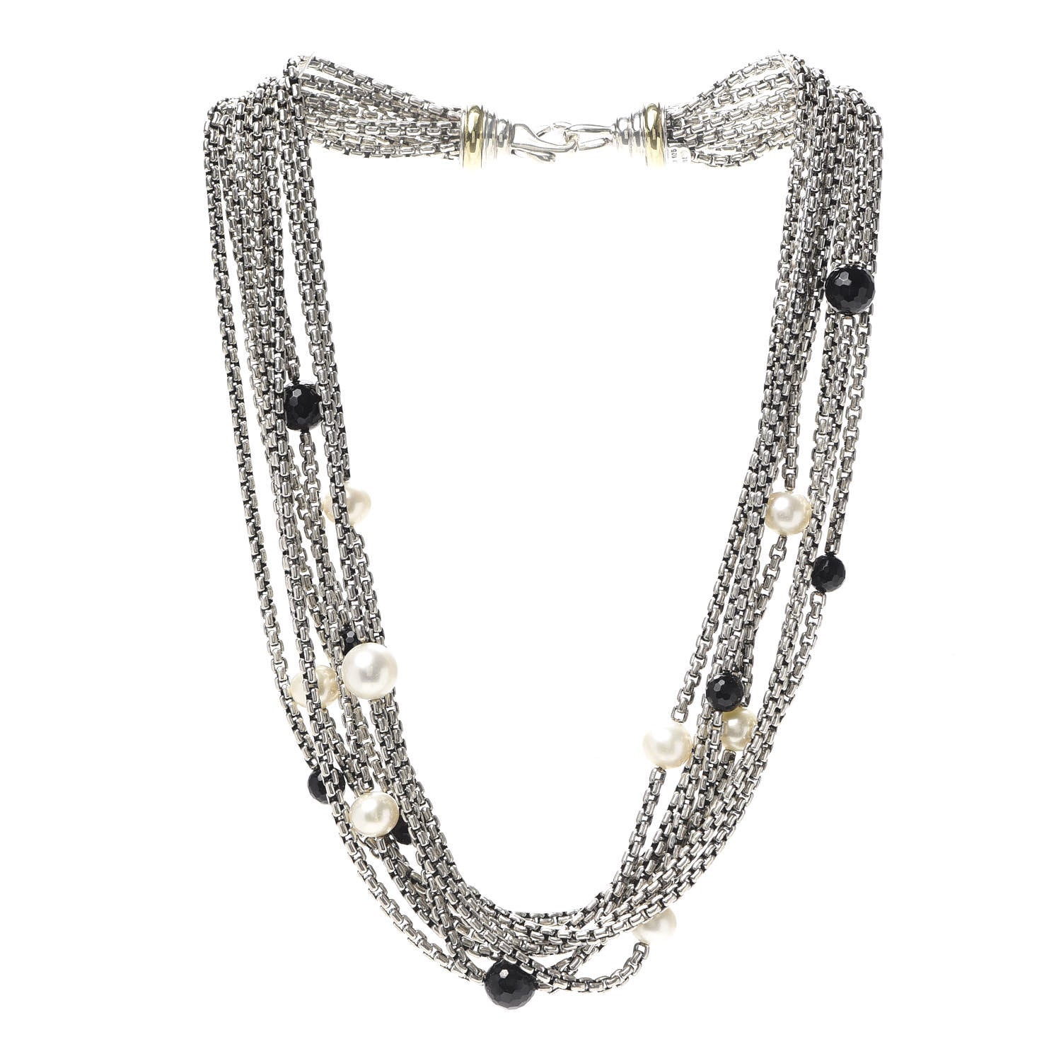 David Yurman Sterling Silver 18K Yellow Gold Pearl Black Onyx Multi Strand Necklace 3 of 5