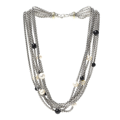 David Yurman Sterling Silver 18K Yellow Gold Pearl Black Onyx Multi Strand Necklace 3 of 5