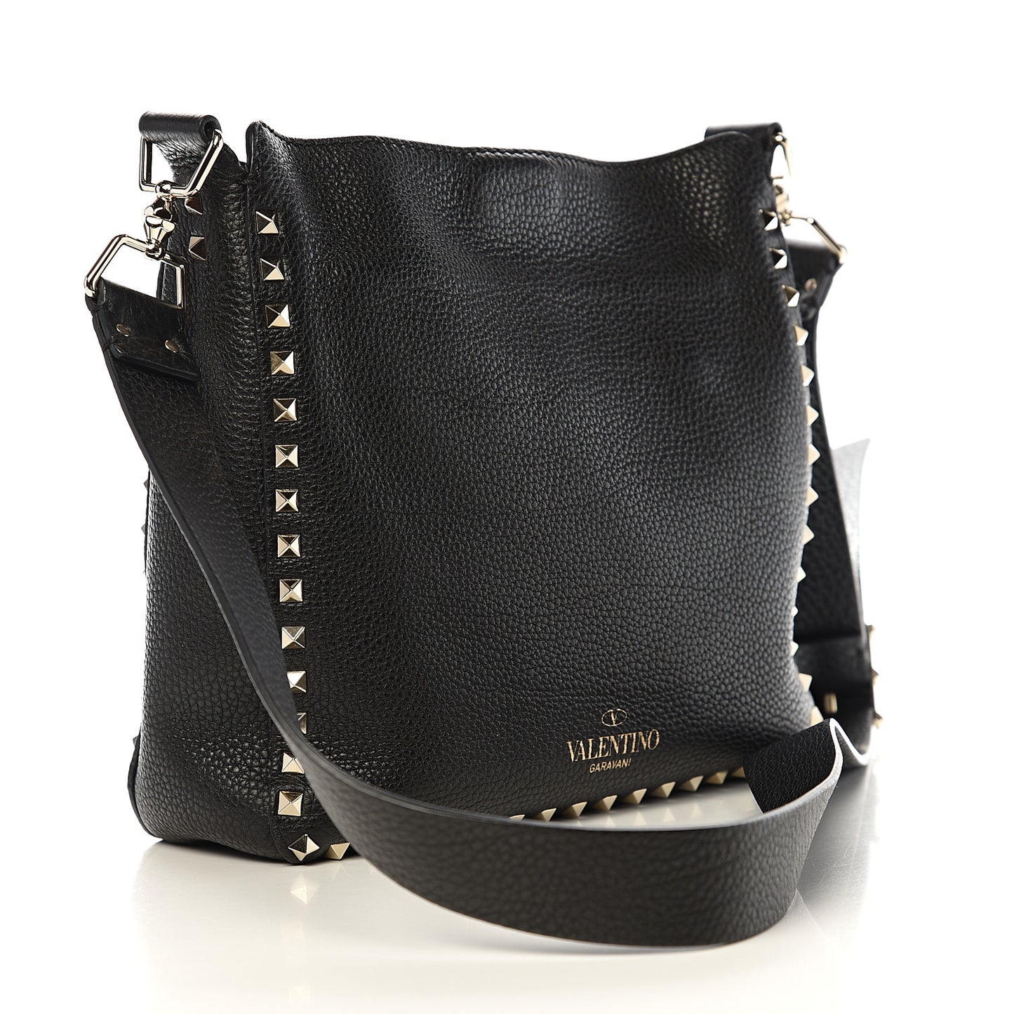 Pebbled Calfskin Small Rockstud Flip-Lock Messenger Bag Black