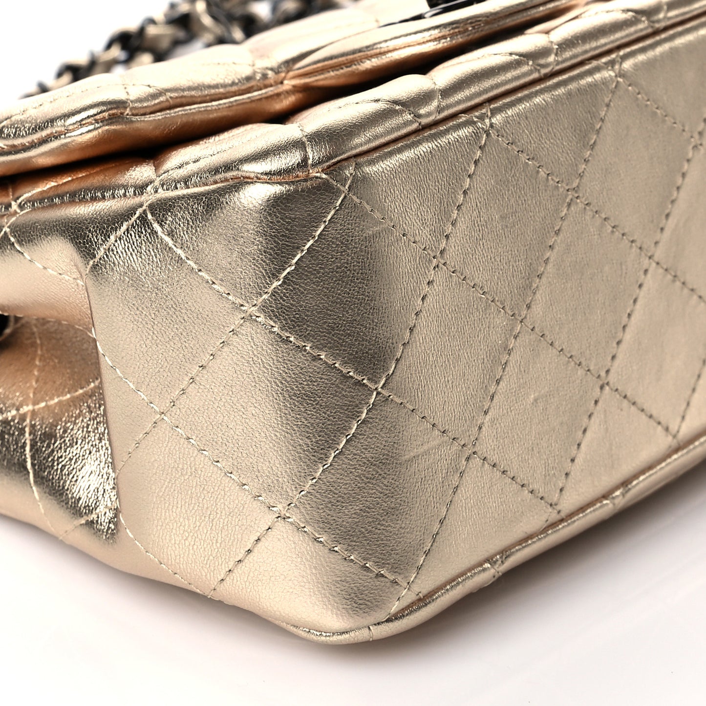 Metallic Lambskin Quilted Mini Square Flap Gold Black