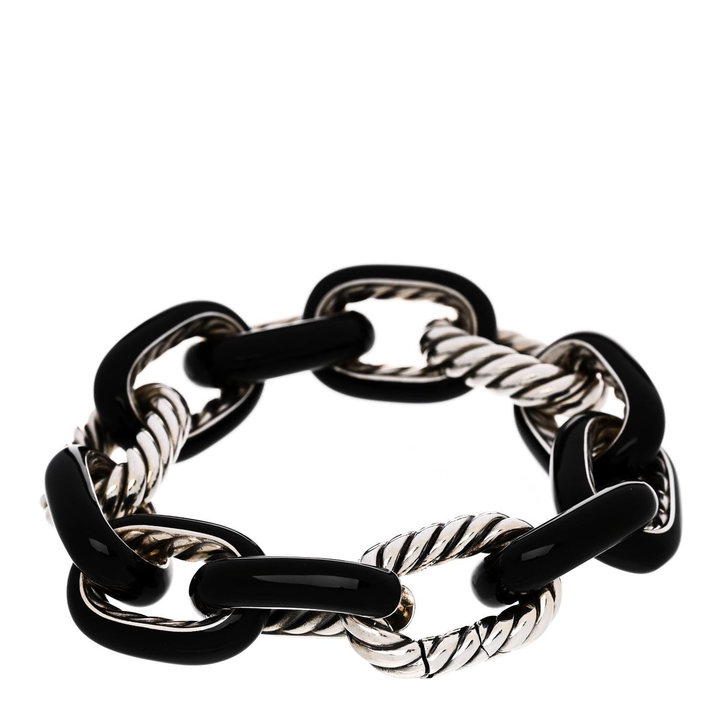 Sterling Silver Black Ceramic 19mm Oval Link Bracelet