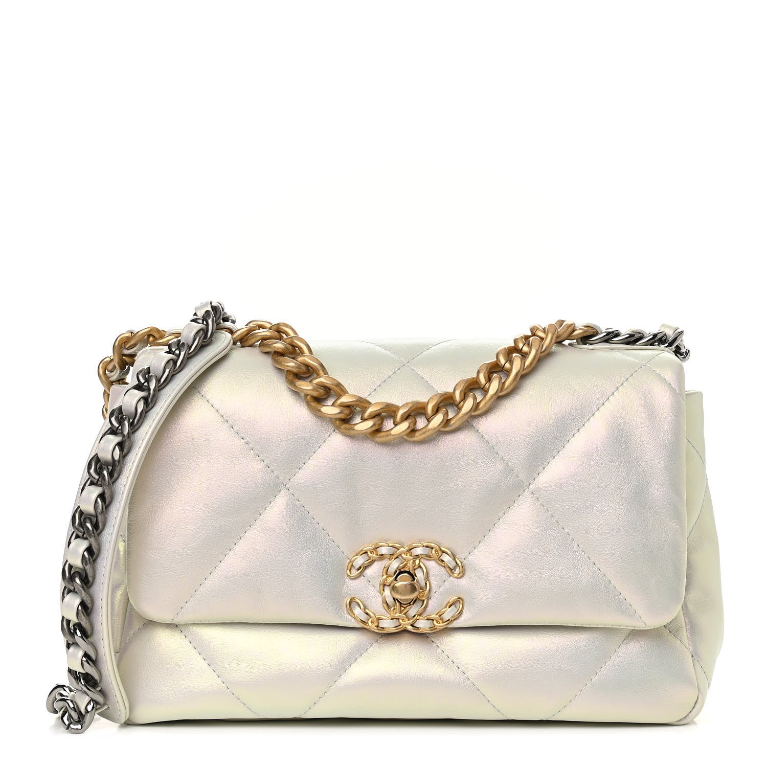Chanel Iridescent Calfskin Quilted Medium Chanel 19 Flap White 1 of 10