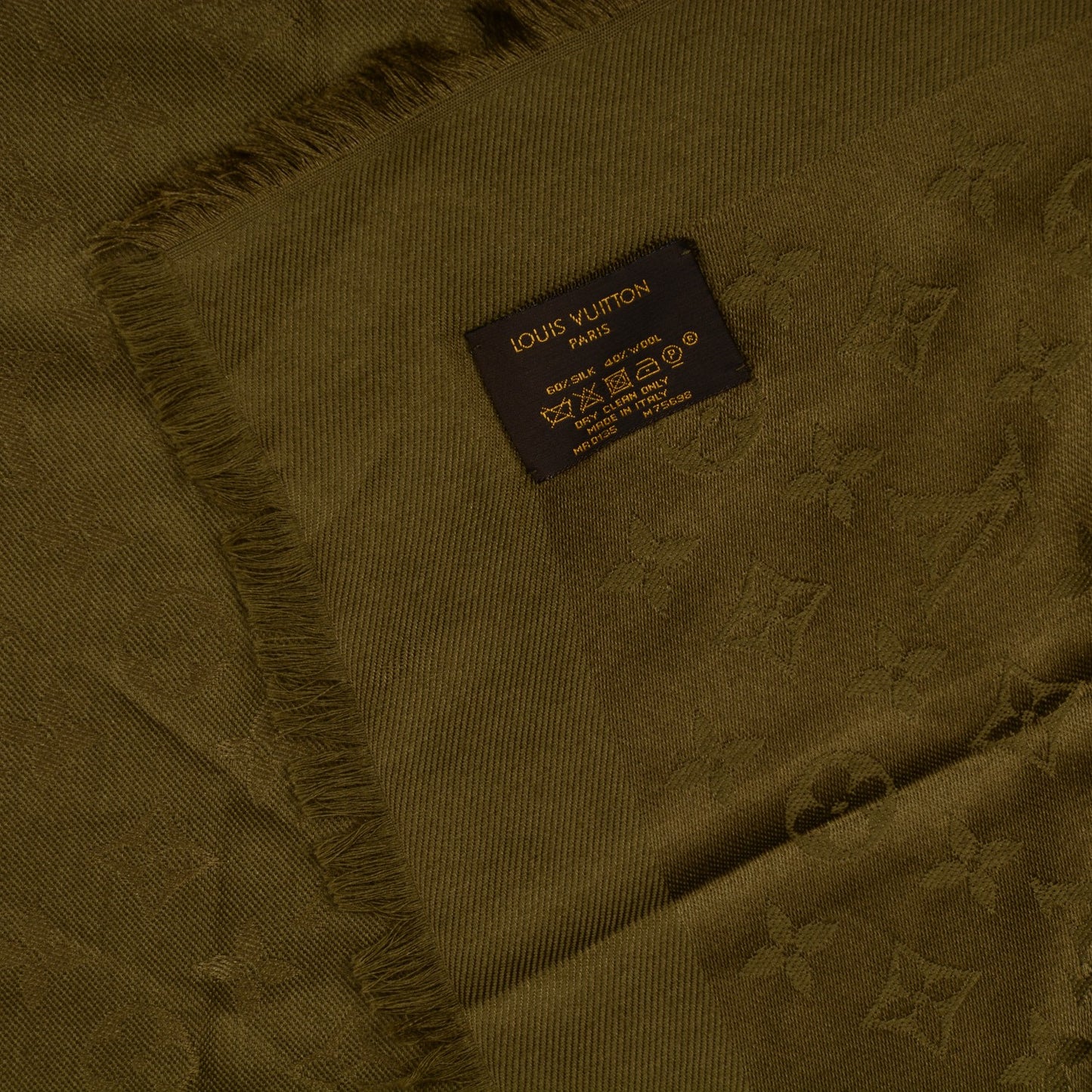 Silk Wool Monogram Shawl Kaki