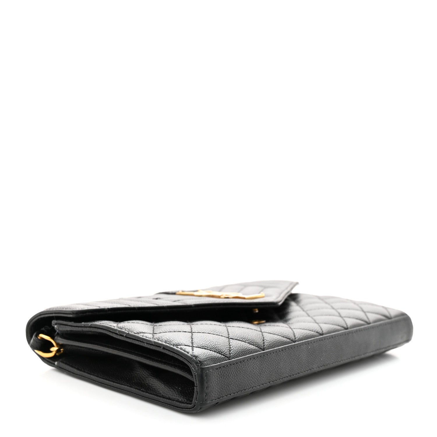 Saint Laurent Grain De Poudre Mixed Matelasse Triquilt Monogram Chain Wallet Black 4 of 16