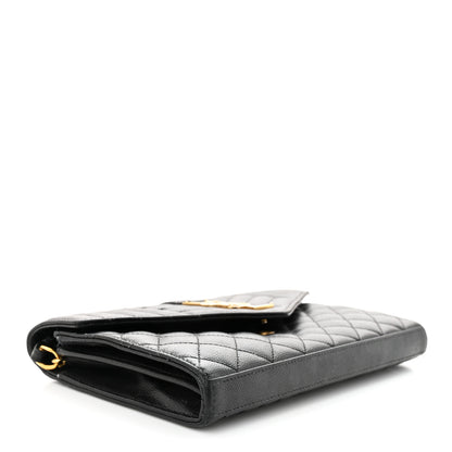 Saint Laurent Grain De Poudre Mixed Matelasse Triquilt Monogram Chain Wallet Black 4 of 16
