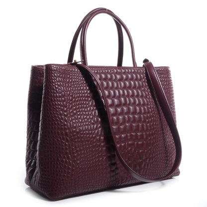 Fendi Nappa Crocodile Trapuntata Medium 2Jours Tote Bordeaux 3 of 11