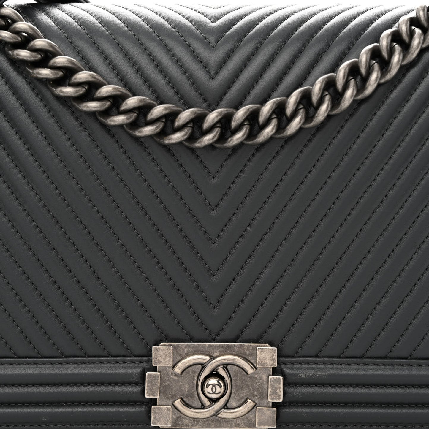 Calfskin Chevron Quilted New Medium Boy Flap Dark Grey