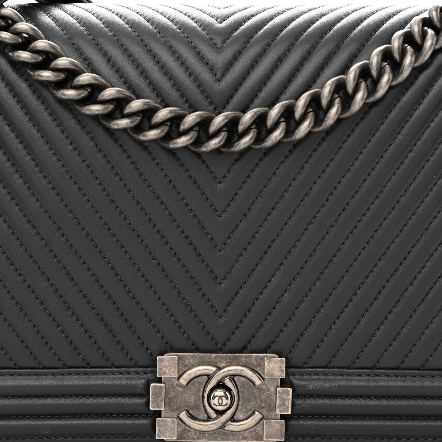 Chanel Calfskin Chevron Quilted New Medium Boy Flap Dark Grey 8 of 15