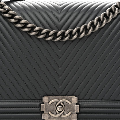 Chanel Calfskin Chevron Quilted New Medium Boy Flap Dark Grey 8 of 15