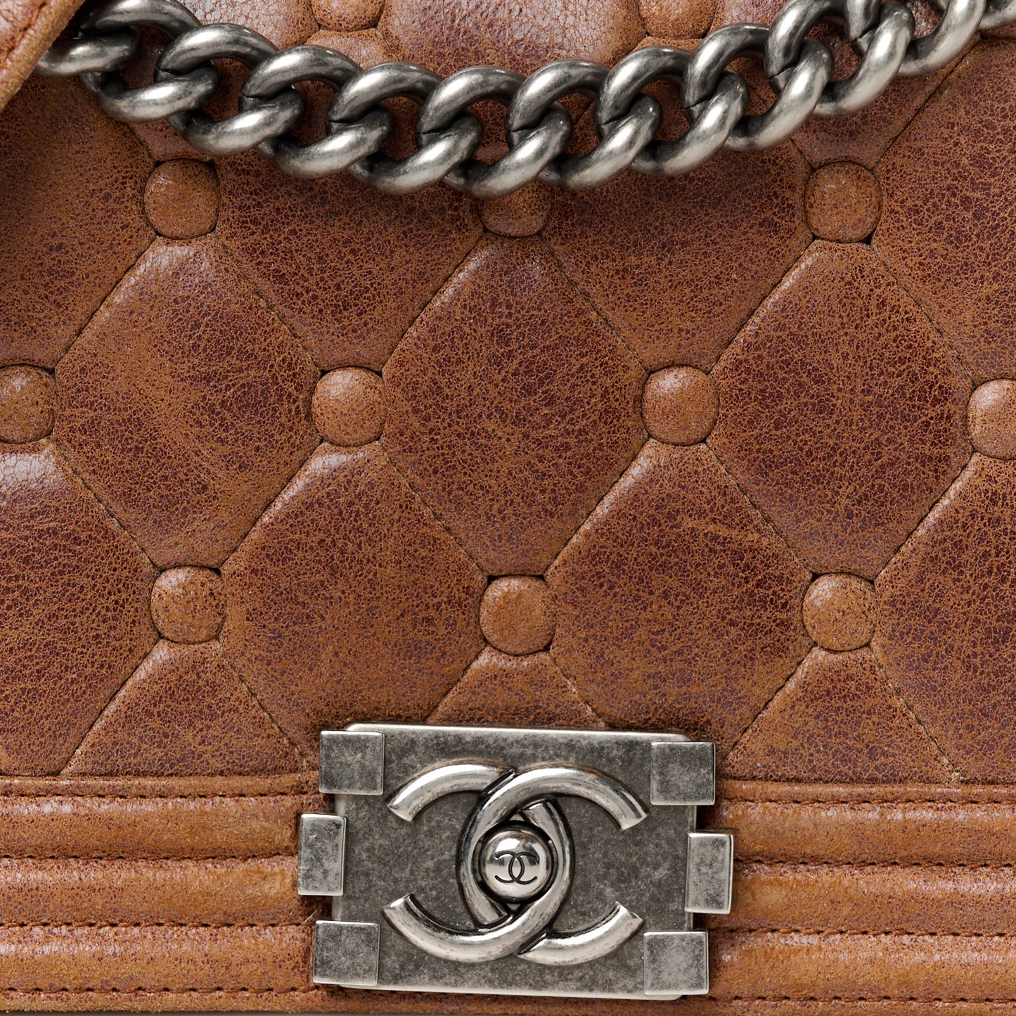 Goatskin Chesterfield Quilted Medium Celtic Boy Flap Brown