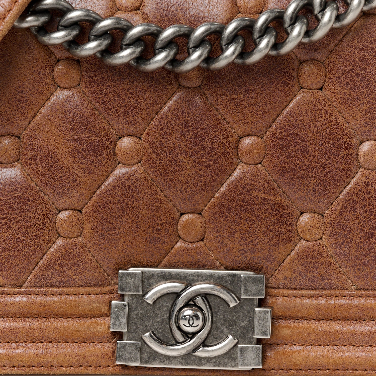 Chanel Goatskin Chesterfield Quilted Medium Celtic Boy Flap Brown 8 of 10