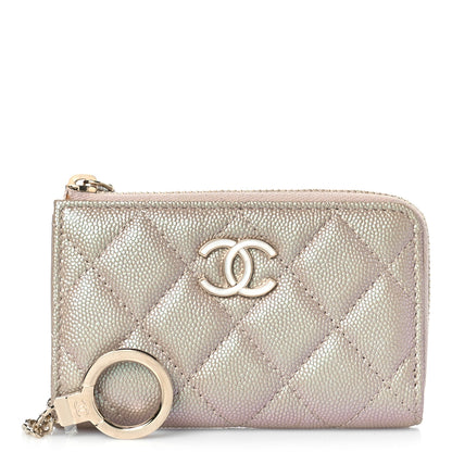 Chanel Iridescent Caviar Quilted Zipped Key Holder Case Beige 1 of 9
