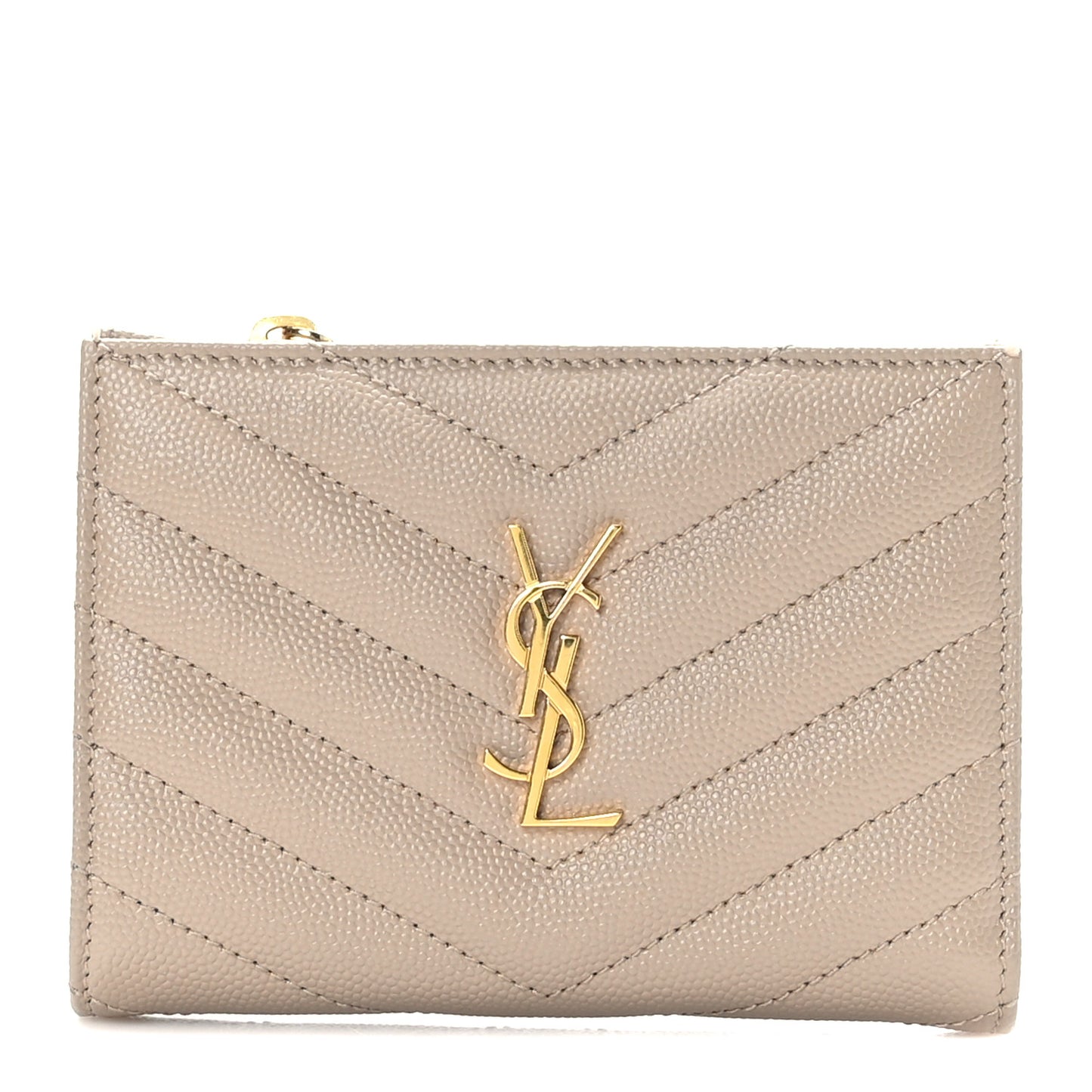 Grain De Poudre Matelasse Chevron Monogram Zipped Two-Part Wallet Dark Beige
