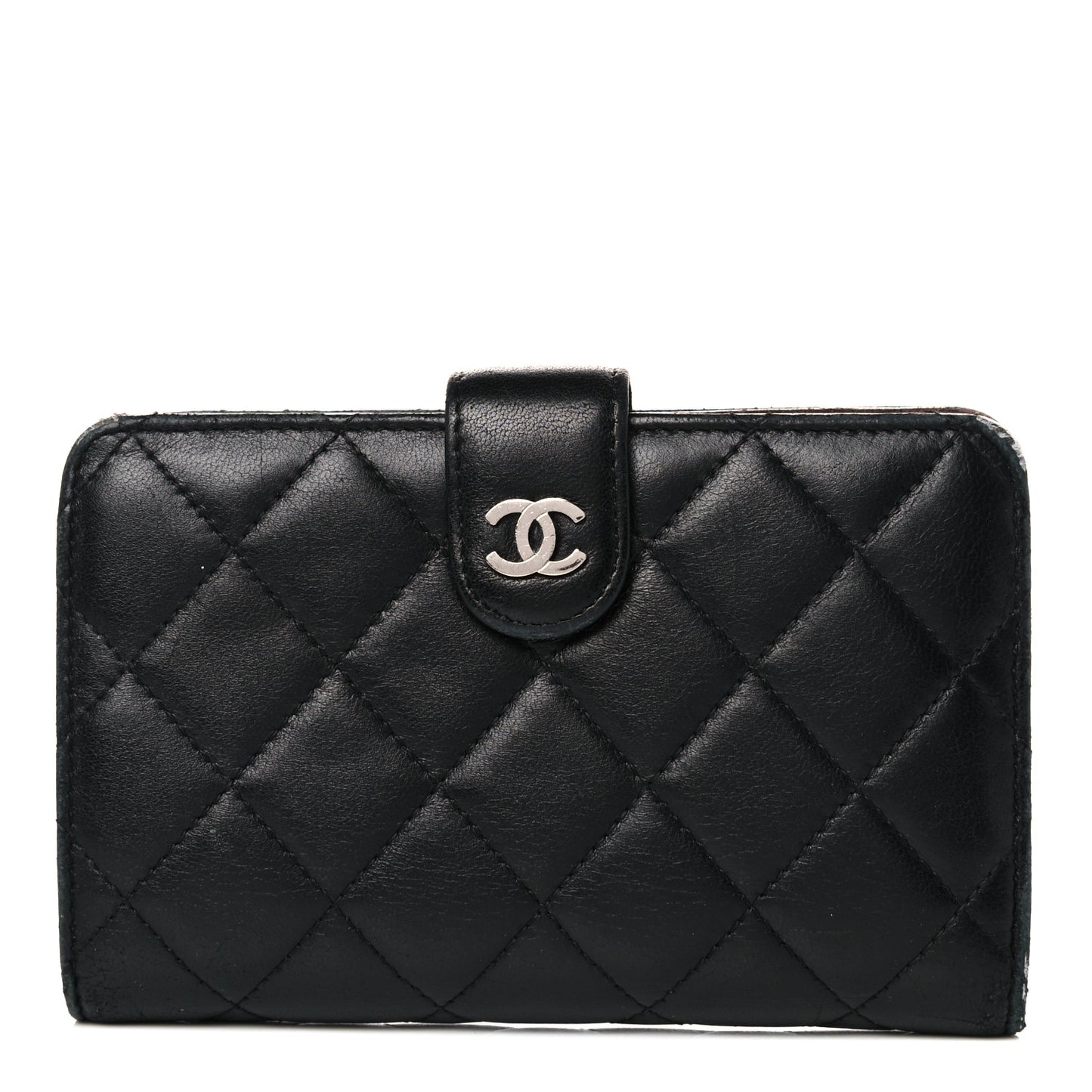 Lambskin Quilted Zipped Pocket Wallet Black