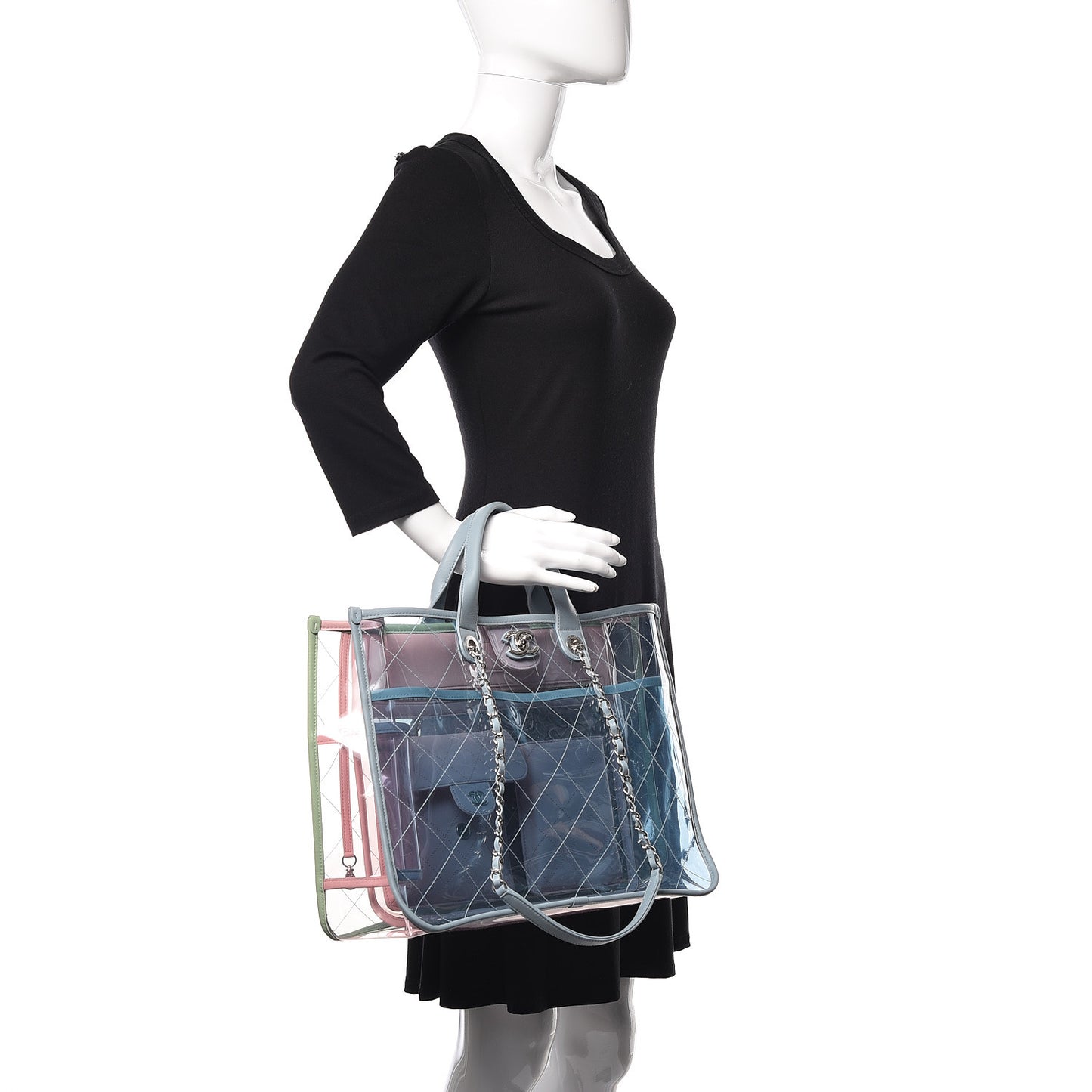 Lambskin PVC Quilted Medium Coco Splash Shopping Bag Blue Green Pink