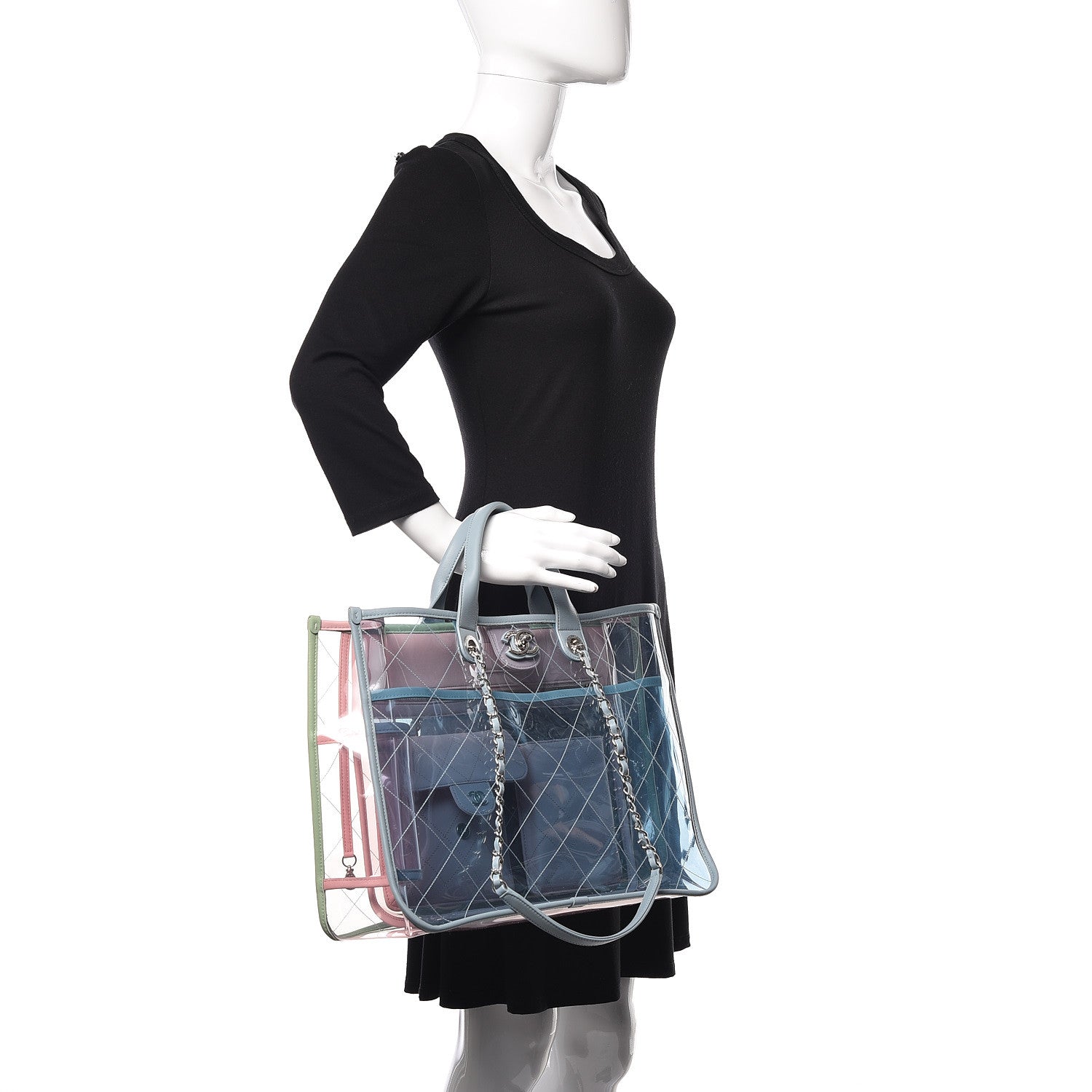 Chanel Lambskin PVC Quilted Medium Coco Splash Shopping Bag Blue Green Pink 2 of 11