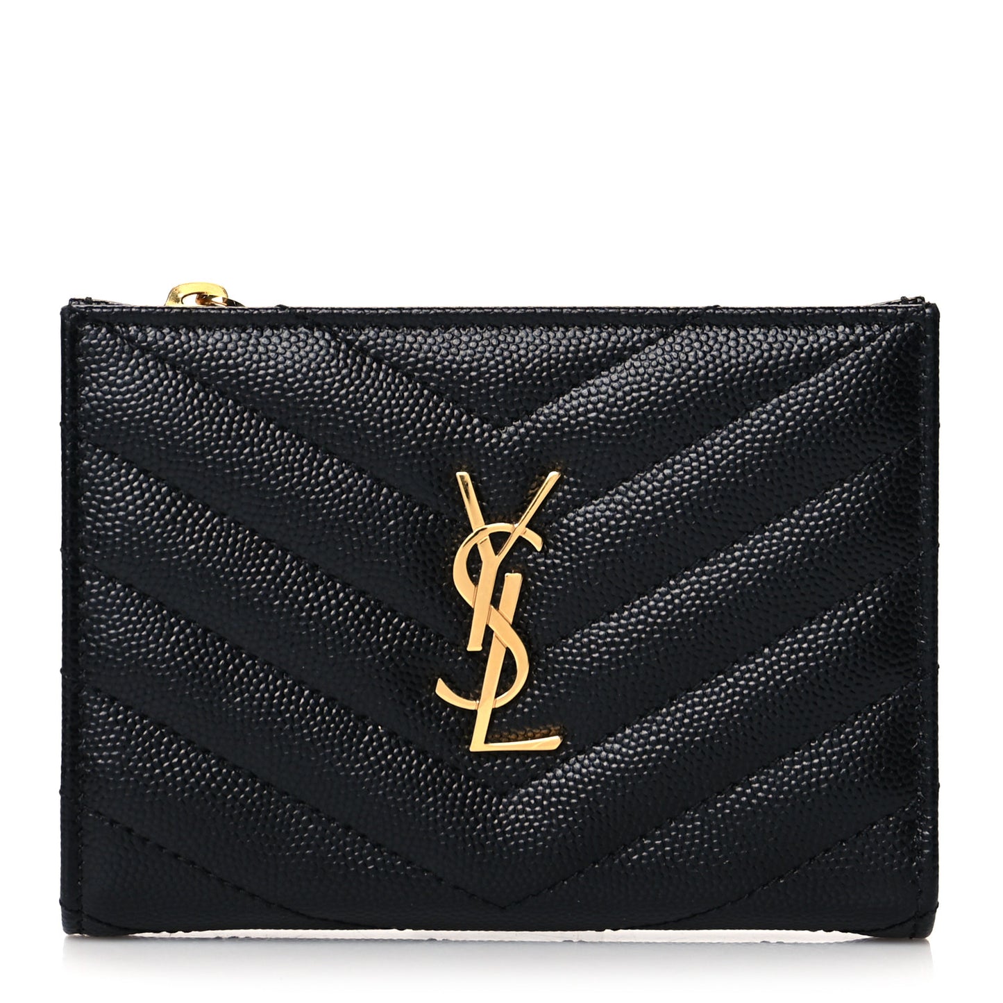 Grain De Poudre Matelasse Chevron Monogram Zipped Two-Part Wallet Black