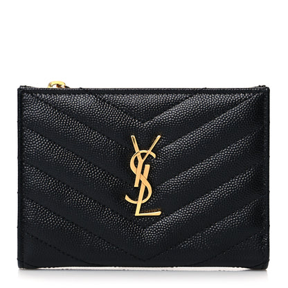 Saint Laurent Grain De Poudre Matelasse Chevron Monogram Zipped Two-Part Wallet Black 1 of 8