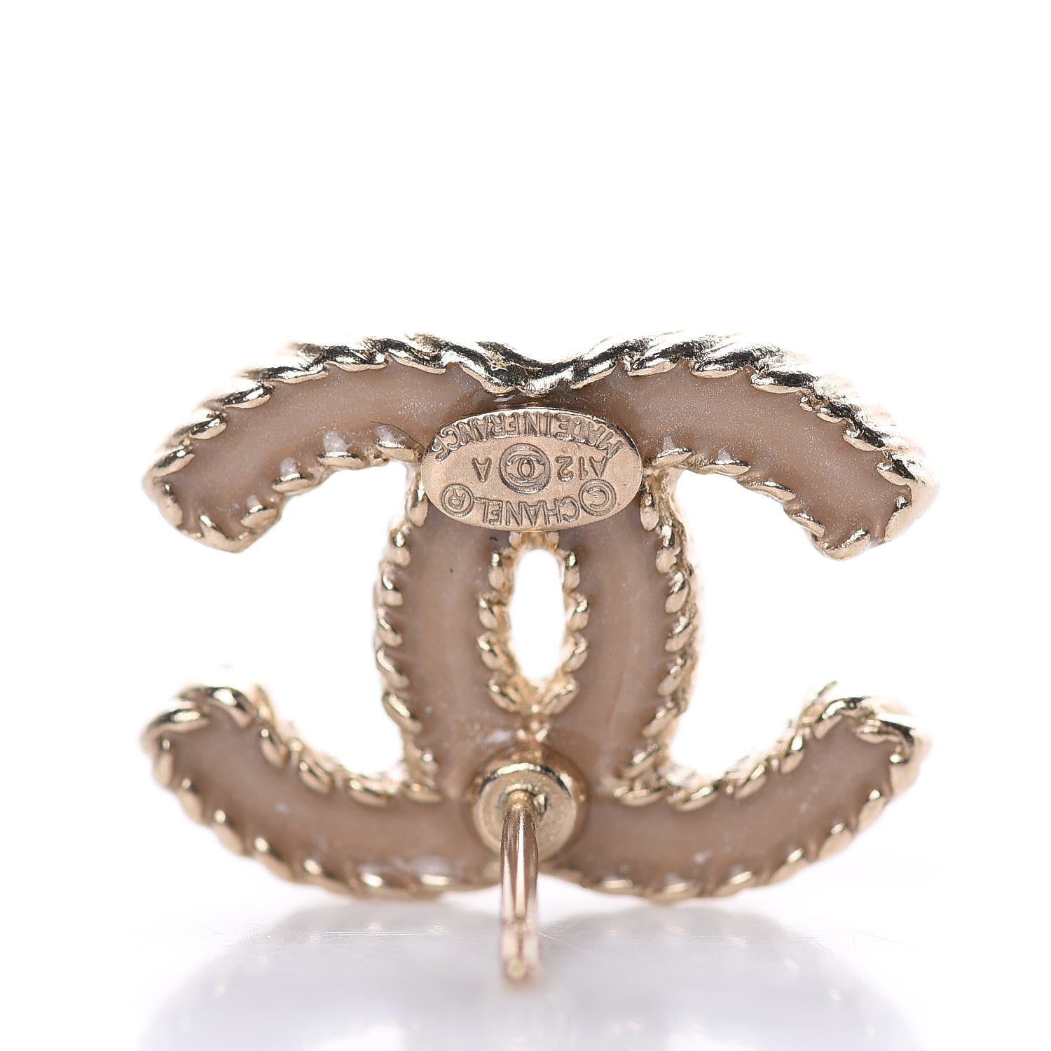 Chanel Enamel CC Earrings Beige Gold 3 of 4