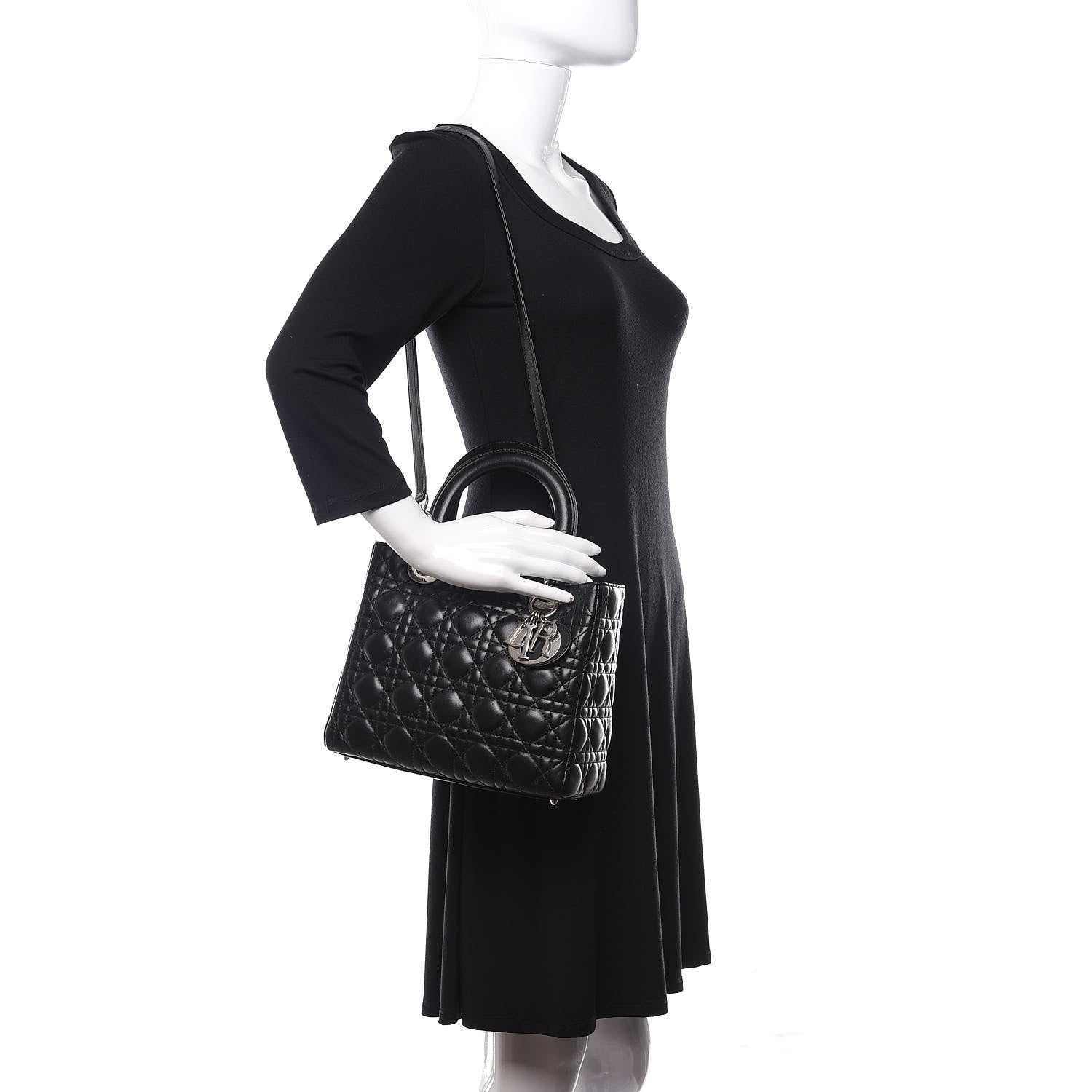Christian Dior Lambskin Cannage Medium Lady Dior Black 2 of 10