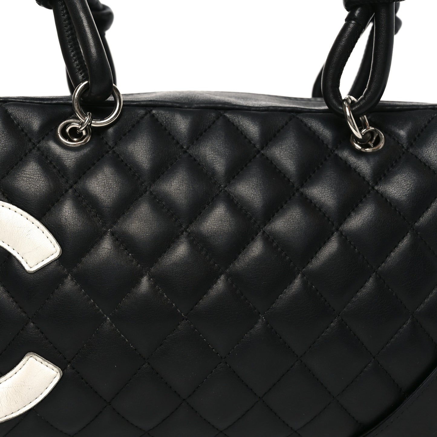 Calfskin Quilted Large Cambon Bowler Black White