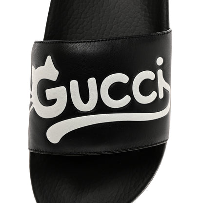 Gucci Nappa Cat Logo Womens Pursuit Slide Sandals 40 Black 6 of 10