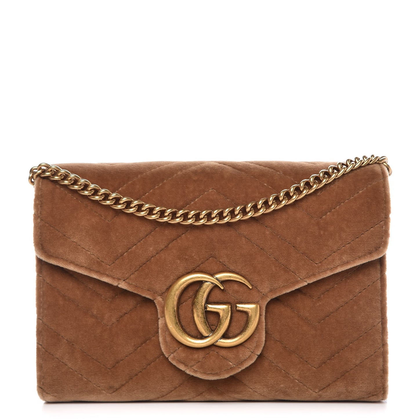Velvet Matelasse GG Marmont Chain Wallet Taupe