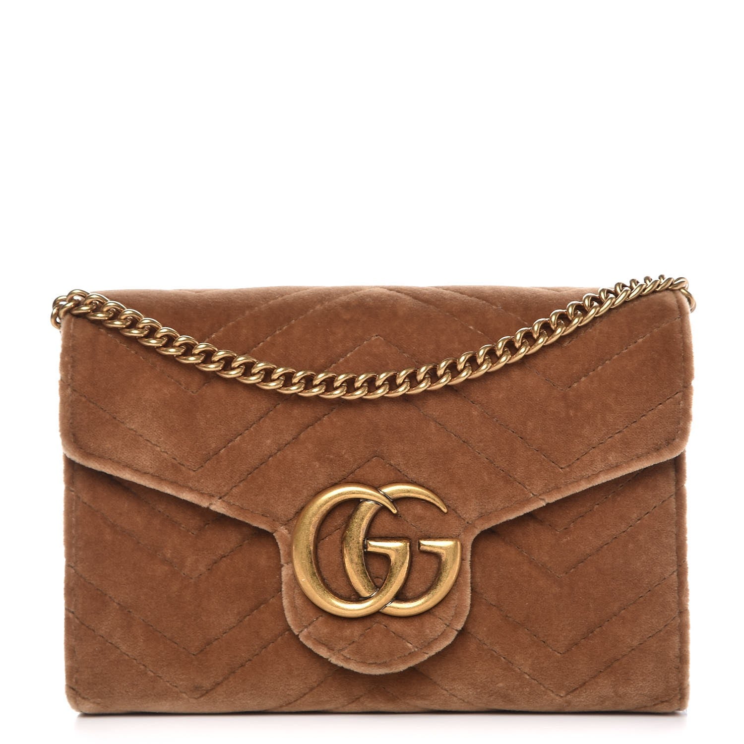 Gucci Velvet Matelasse GG Marmont Chain Wallet Taupe 1 of 7