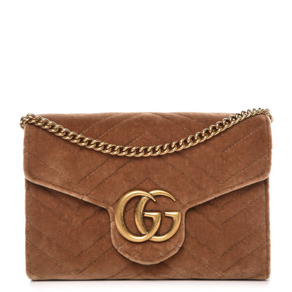 Gucci Velvet Matelasse GG Marmont Chain Wallet Taupe 1 of 7