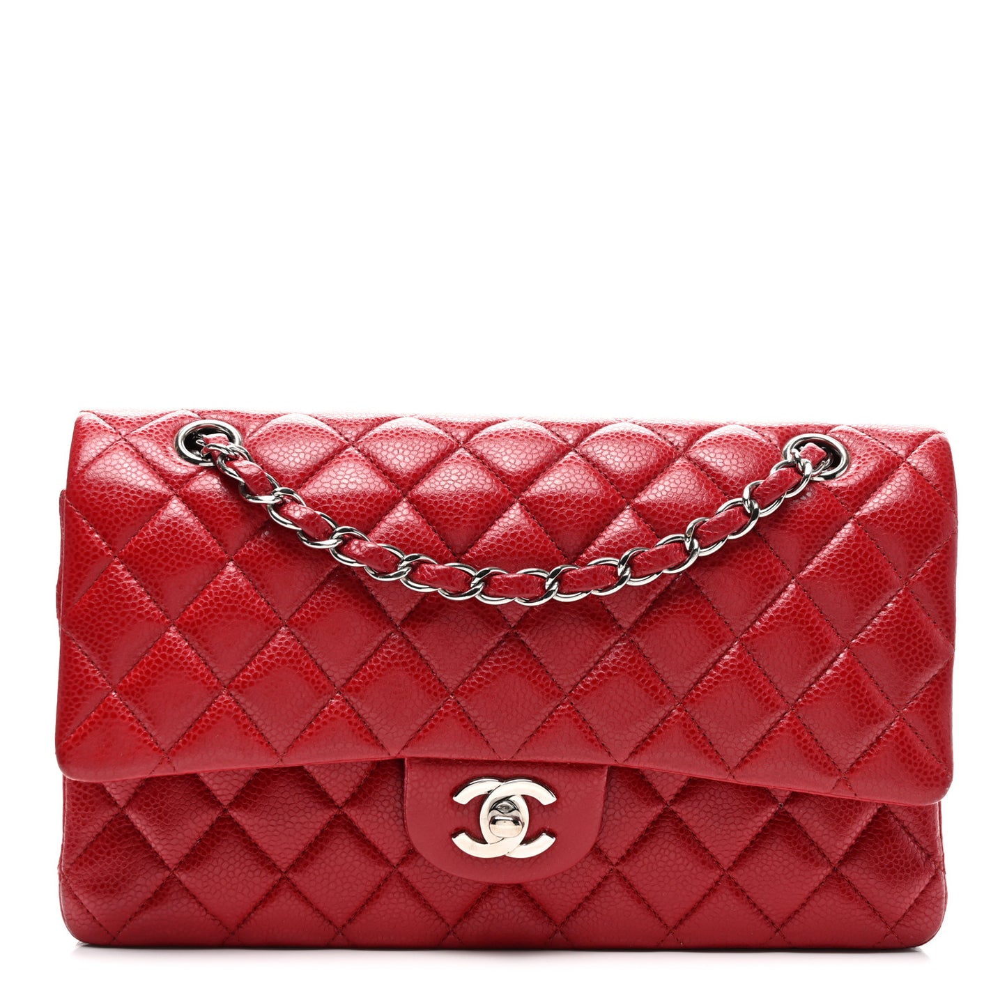 Caviar Quilted Medium Double Flap Red