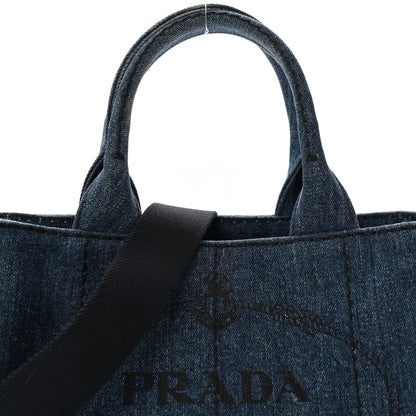 Prada Denim Small Logo Tote Bleu 7 of 9