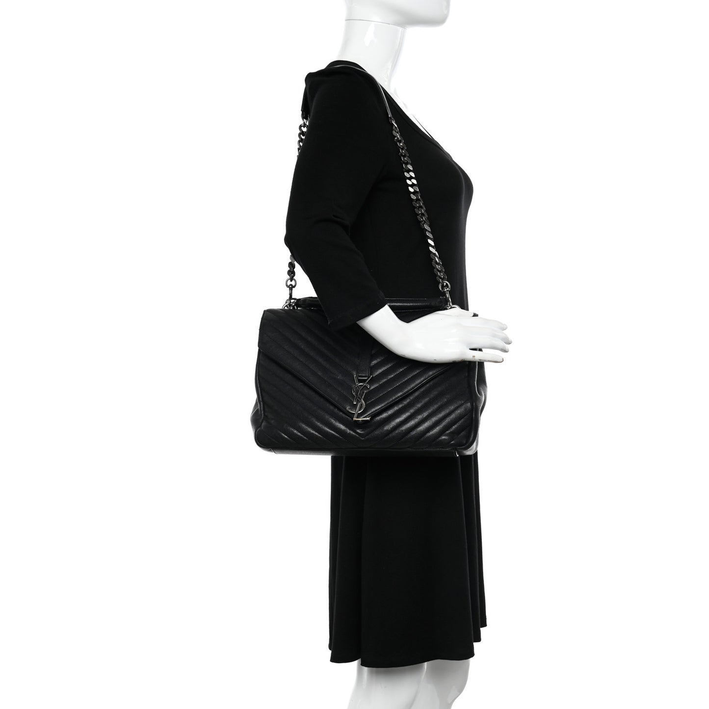 Sheepskin Matelasse Chevron Monogram Large College Satchel Black
