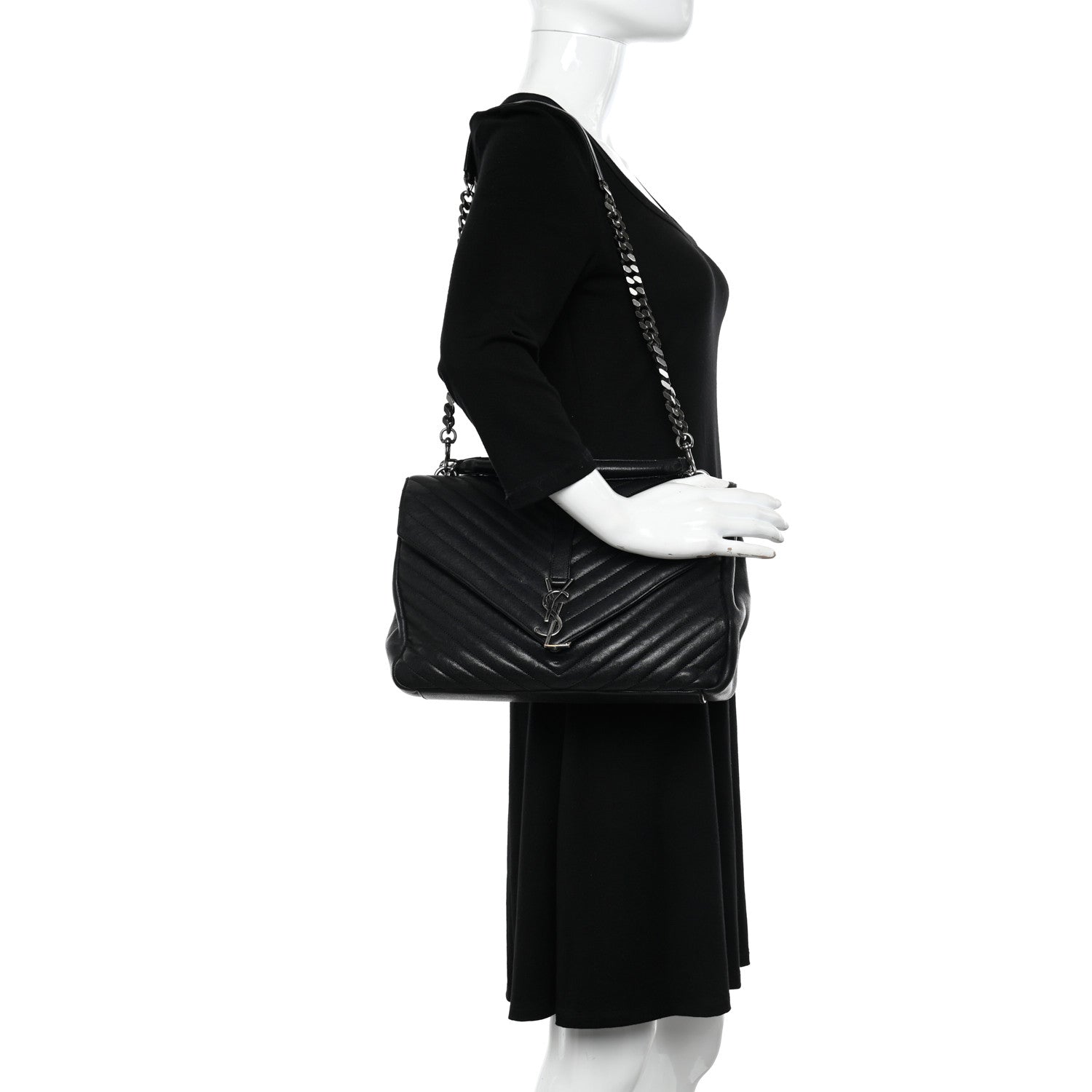 Saint Laurent Sheepskin Matelasse Chevron Monogram Large College Satchel Black 2 of 17