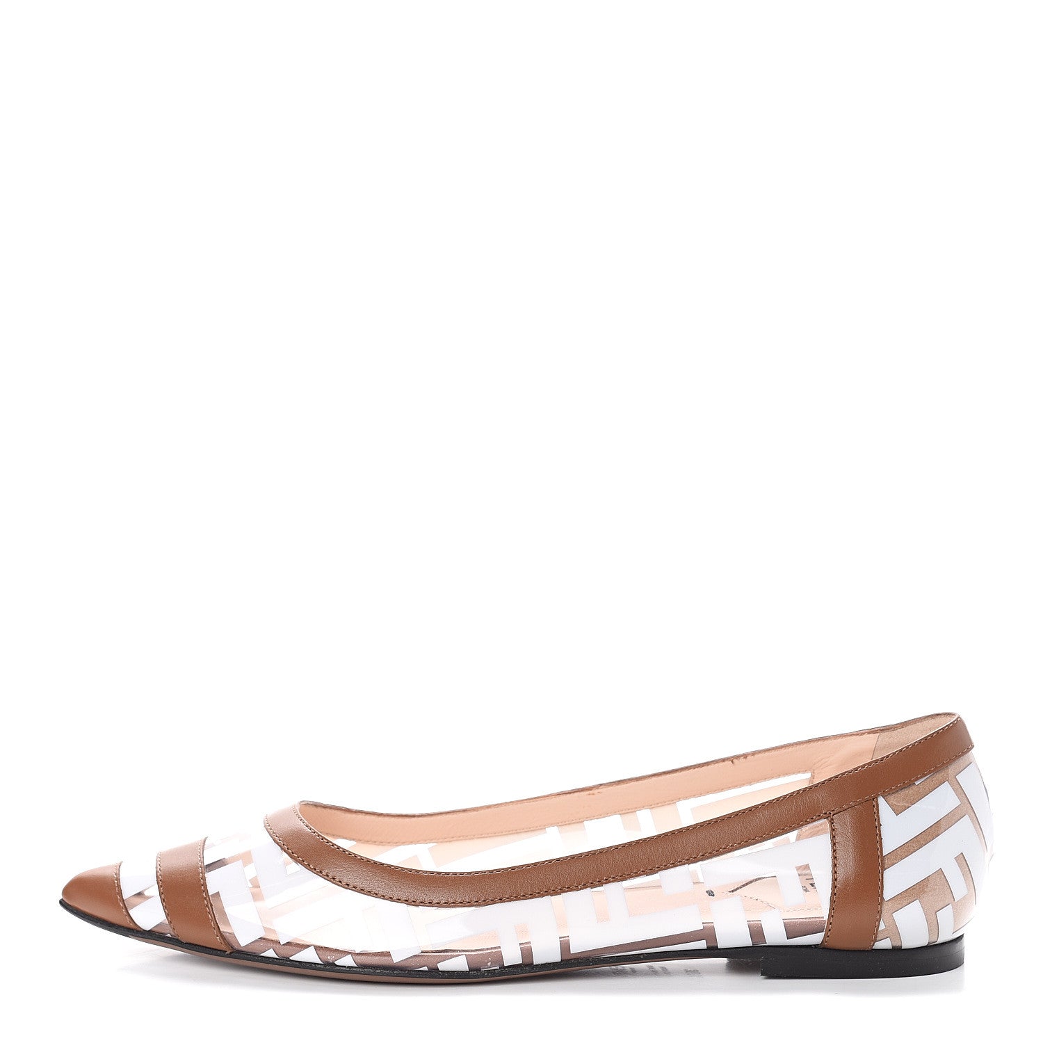 Fendi PVC Calfskin FF Colibri Ballerina Flats 36.5 White Cuoio 1 of 7