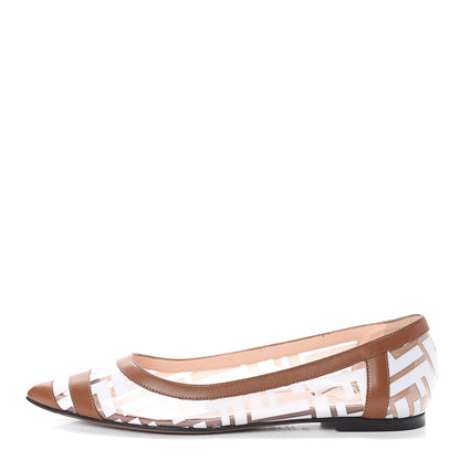Fendi PVC Calfskin FF Colibri Ballerina Flats 36.5 White Cuoio 1 of 7