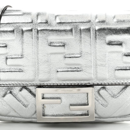 Fendi Vitello Catalan Mirror FF 1974 Embossed Mini Baguette Argento 8 of 10