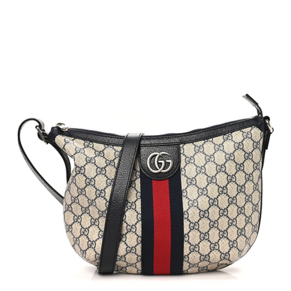 Gucci GG Supreme Monogram Textured Dollar Calfskin Web Small Ophidia Half Moon Hobo Beige Blue 1 of 10