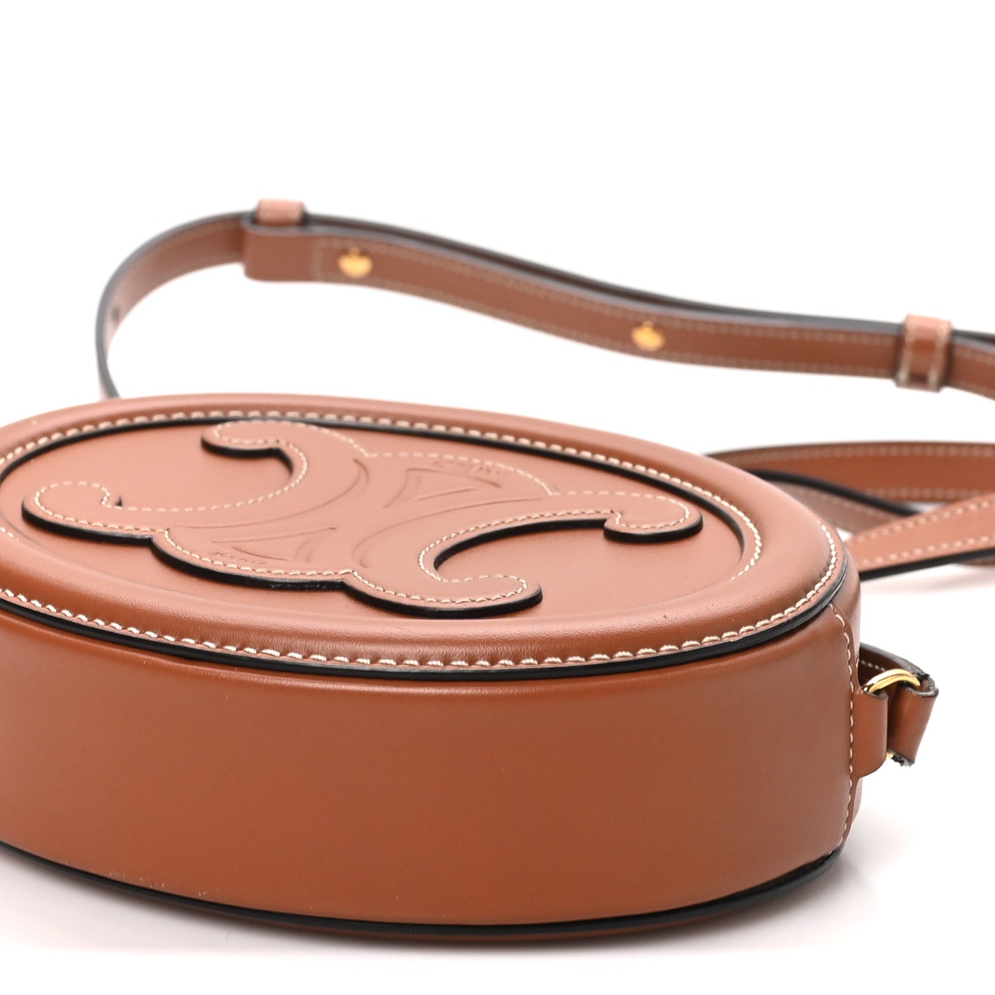 Smooth Calfskin Cuir Small Triomphe Oval Crossbody Purse Tan