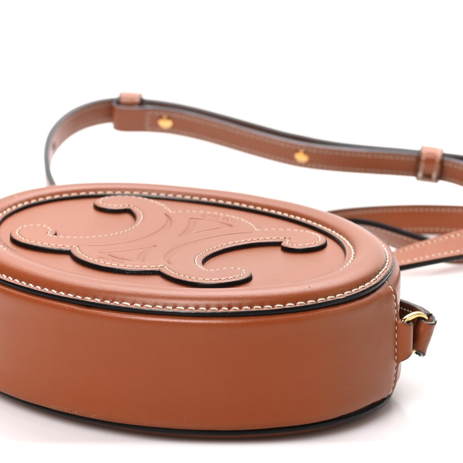 Celine Smooth Calfskin Cuir Small Triomphe Oval Crossbody Purse Tan 9 of 10