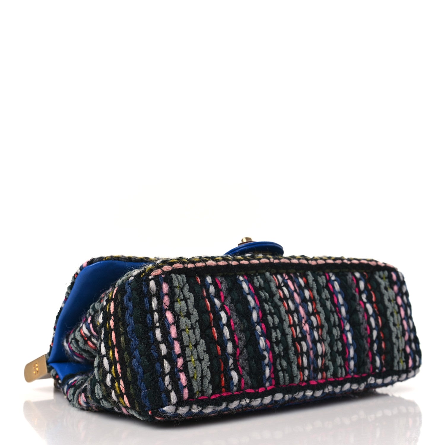 Chanel Tweed Woven Knock On Wood Flap Blue 4 of 9