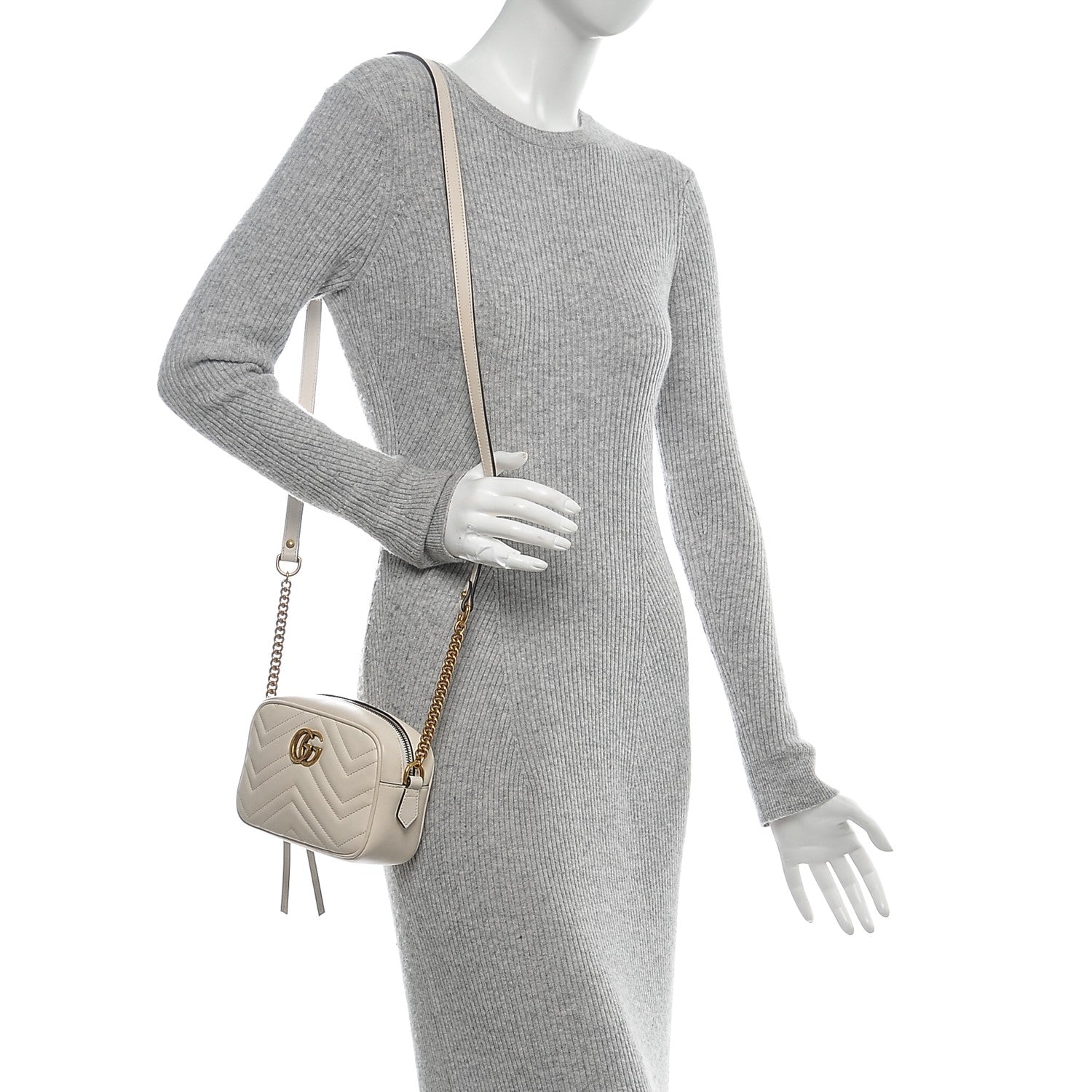 Gucci Calfskin Matelasse Mini GG Marmont Chain Shoulder Bag White 2 of 7