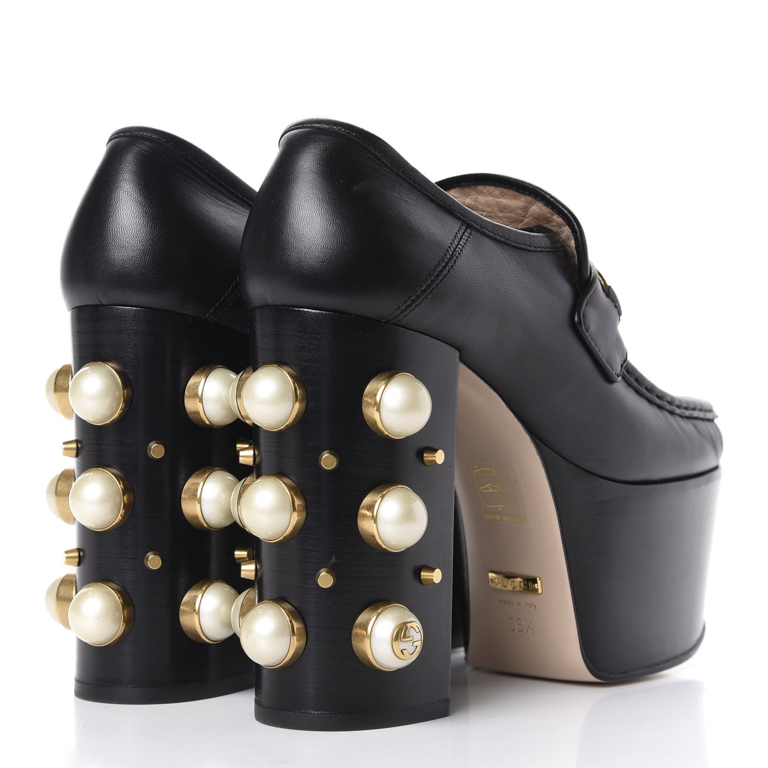 Gucci Malaga Kid Pearl Studded Vegas Platform Loafers 36.5 Black 4 of 16